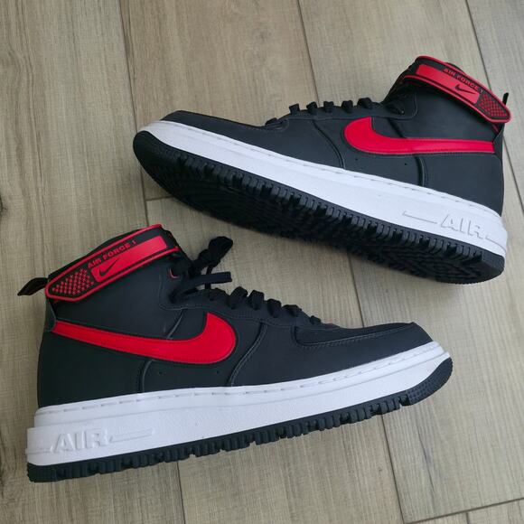 Nike Air Force 1 Boot Black University Red High Top Sneakers Men Sz 10.5 DA0418 - Picture 1 of 16